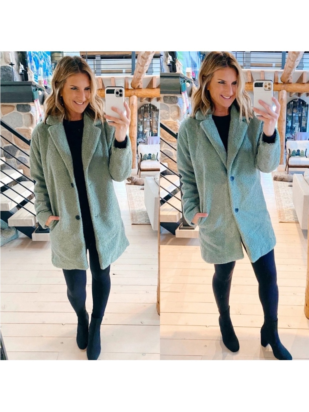 Daily Ritual Sage Green Teddy Coat - Single-Breasted Casual Jacket